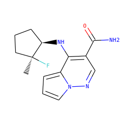 C[C@]1(F)CCC[C@H]1Nc1c(C(N)=O)cnn2cccc12 ZINC000203810743