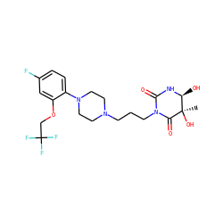C[C@]1(O)C(=O)N(CCCN2CCN(c3ccc(F)cc3OCC(F)(F)F)CC2)C(=O)N[C@H]1O ZINC000013490012