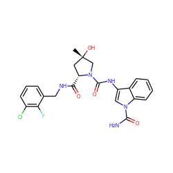 C[C@]1(O)C[C@@H](C(=O)NCc2cccc(Cl)c2F)N(C(=O)Nc2cn(C(N)=O)c3ccccc23)C1 ZINC000147936812