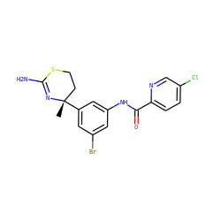 C[C@]1(c2cc(Br)cc(NC(=O)c3ccc(Cl)cn3)c2)CCSC(N)=N1 ZINC000141377963