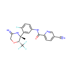 C[C@]1(c2cc(NC(=O)c3ccc(C#N)cn3)ccc2F)NC(=N)CO[C@H]1C(F)(F)F ZINC000575629604