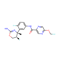 C[C@]1(c2cc(NC(=O)c3cnc(OCF)cn3)ccc2F)N=C(N)OC[C@@H]1F ZINC000169702946