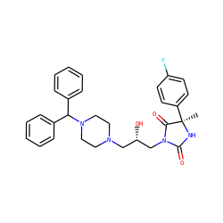 C[C@]1(c2ccc(F)cc2)NC(=O)N(C[C@@H](O)CN2CCN(C(c3ccccc3)c3ccccc3)CC2)C1=O ZINC000653716351