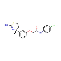 C[C@]1(c2cccc(OCC(=O)Nc3ccc(Cl)cc3)c2)CCSC(N)=N1 ZINC000096174291