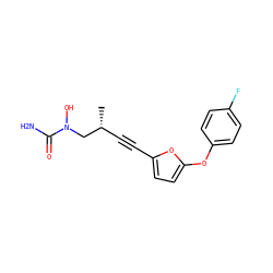 C[C@H](C#Cc1ccc(Oc2ccc(F)cc2)o1)CN(O)C(N)=O ZINC000029567714
