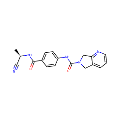 C[C@H](C#N)NC(=O)c1ccc(NC(=O)N2Cc3cccnc3C2)cc1 ZINC000167034009