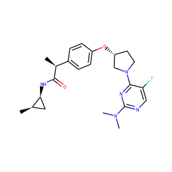 C[C@H](C(=O)N[C@H]1C[C@H]1C)c1ccc(O[C@@H]2CCN(c3nc(N(C)C)ncc3F)C2)cc1 ZINC000221024947