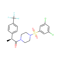 C[C@H](C(=O)N1CCN(S(=O)(=O)c2cc(Cl)cc(Cl)c2)CC1)c1ccc(C(F)(F)F)cc1 ZINC000040950587