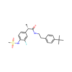 C[C@H](C(=O)NCCc1ccc(C(C)(C)C)cc1)c1ccc(NS(C)(=O)=O)c(F)c1 ZINC000082158470