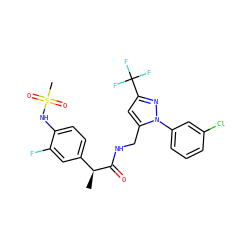 C[C@H](C(=O)NCc1cc(C(F)(F)F)nn1-c1cccc(Cl)c1)c1ccc(NS(C)(=O)=O)c(F)c1 ZINC000113487877