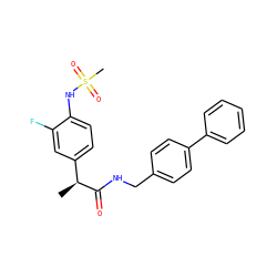 C[C@H](C(=O)NCc1ccc(-c2ccccc2)cc1)c1ccc(NS(C)(=O)=O)c(F)c1 ZINC000073240458