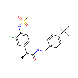 C[C@H](C(=O)NCc1ccc(C(C)(C)C)cc1)c1ccc(NS(C)(=O)=O)c(Cl)c1 ZINC000084714506