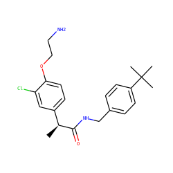 C[C@H](C(=O)NCc1ccc(C(C)(C)C)cc1)c1ccc(OCCN)c(Cl)c1 ZINC000084688069
