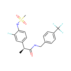 C[C@H](C(=O)NCc1ccc(C(F)(F)F)cc1)c1ccc(NS(C)(=O)=O)c(F)c1 ZINC000073224047