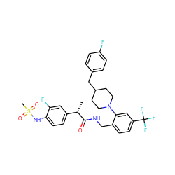 C[C@H](C(=O)NCc1ccc(C(F)(F)F)cc1N1CCC(Cc2ccc(F)cc2)CC1)c1ccc(NS(C)(=O)=O)c(F)c1 ZINC000473150548
