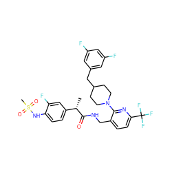 C[C@H](C(=O)NCc1ccc(C(F)(F)F)nc1N1CCC(Cc2cc(F)cc(F)c2)CC1)c1ccc(NS(C)(=O)=O)c(F)c1 ZINC000095578498