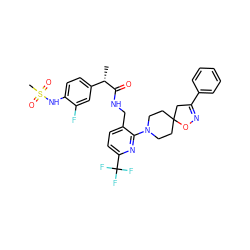 C[C@H](C(=O)NCc1ccc(C(F)(F)F)nc1N1CCC2(CC1)CC(c1ccccc1)=NO2)c1ccc(NS(C)(=O)=O)c(F)c1 ZINC000095572825