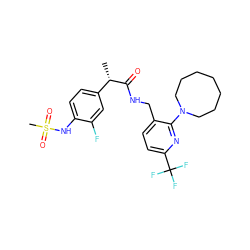 C[C@H](C(=O)NCc1ccc(C(F)(F)F)nc1N1CCCCCCC1)c1ccc(NS(C)(=O)=O)c(F)c1 ZINC000095574442