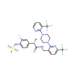 C[C@H](C(=O)NCc1ccc(C(F)(F)F)nc1N1CCN(c2ncccc2C(F)(F)F)CC1)c1ccc(NS(C)(=O)=O)c(F)c1 ZINC000095572348