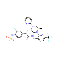 C[C@H](C(=O)NCc1ccc(C(F)(F)F)nc1N1CCN(c2ncccc2Cl)C[C@H]1C)c1ccc(NS(C)(=O)=O)c(F)c1 ZINC000095577418