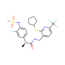 C[C@H](C(=O)NCc1ccc(C(F)(F)F)nc1SC1CCCC1)c1ccc(NS(C)(=O)=O)c(F)c1 ZINC000096286082