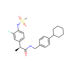 C[C@H](C(=O)NCc1ccc(C2CCCCC2)cc1)c1ccc(NS(C)(=O)=O)c(F)c1 ZINC000073240453