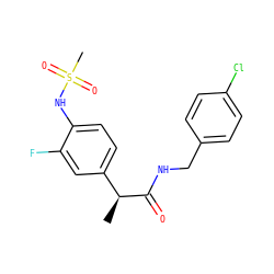 C[C@H](C(=O)NCc1ccc(Cl)cc1)c1ccc(NS(C)(=O)=O)c(F)c1 ZINC000082157685