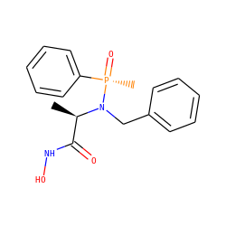 C[C@H](C(=O)NO)N(Cc1ccccc1)[P@](C)(=O)c1ccccc1 ZINC000013782647