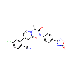 C[C@H](C(=O)Nc1ccc(-c2noc(=O)[nH]2)cc1)n1ccc(-c2cc(Cl)ccc2C#N)cc1=O ZINC001772629901