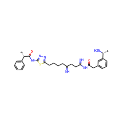 C[C@H](C(=O)Nc1nnc(CCCCC(=N)CCC(=N)NC(=O)Cc2cccc([C@@H](C)N)c2)s1)c1ccccc1 ZINC000169698631