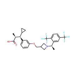 C[C@H](C(=O)O)[C@H](c1cccc(OCC2CN([C@H](C)c3cc(C(F)(F)F)ccc3C(F)(F)F)C2)c1)C1CC1 ZINC001772655774