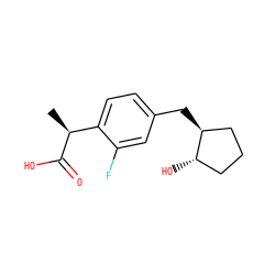 C[C@H](C(=O)O)c1ccc(C[C@H]2CCC[C@@H]2O)cc1F ZINC000064447912