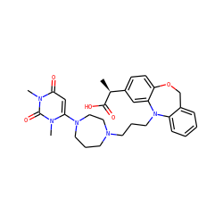C[C@H](C(=O)O)c1ccc2c(c1)N(CCCN1CCCN(c3cc(=O)n(C)c(=O)n3C)CC1)c1ccccc1CO2 ZINC000071297042