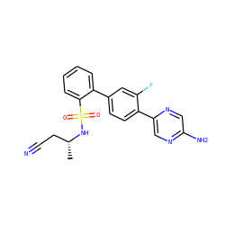 C[C@H](CC#N)NS(=O)(=O)c1ccccc1-c1ccc(-c2cnc(N)cn2)c(F)c1 ZINC000224703476
