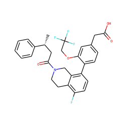 C[C@H](CC(=O)N1CCc2c(F)ccc(-c3ccc(CC(=O)O)cc3OCC(F)(F)F)c2C1)c1ccccc1 ZINC000144091454