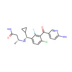 C[C@H](CC(N)=O)N[C@@H](c1ccc(Cl)c(C(=O)c2ccc(N)nc2)c1F)C1CC1 ZINC000221363003