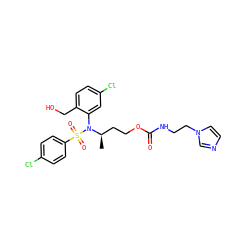 C[C@H](CCOC(=O)NCCn1ccnc1)N(c1cc(Cl)ccc1CO)S(=O)(=O)c1ccc(Cl)cc1 ZINC000028976094