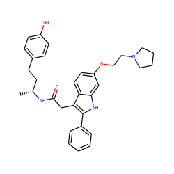 C[C@H](CCc1ccc(O)cc1)NC(=O)Cc1c(-c2ccccc2)[nH]c2cc(OCCN3CCCC3)ccc12 ZINC000028892287