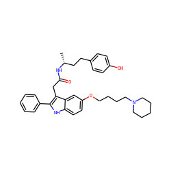 C[C@H](CCc1ccc(O)cc1)NC(=O)Cc1c(-c2ccccc2)[nH]c2ccc(OCCCCN3CCCCC3)cc12 ZINC000028892266