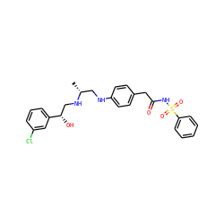 C[C@H](CNc1ccc(CC(=O)NS(=O)(=O)c2ccccc2)cc1)NC[C@H](O)c1cccc(Cl)c1 ZINC000013472204