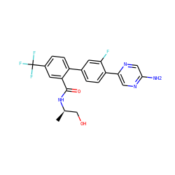 C[C@H](CO)NC(=O)c1cc(C(F)(F)F)ccc1-c1ccc(-c2cnc(N)cn2)c(F)c1 ZINC000224805272