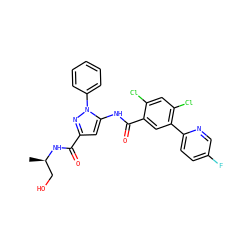 C[C@H](CO)NC(=O)c1cc(NC(=O)c2cc(-c3ccc(F)cn3)c(Cl)cc2Cl)n(-c2ccccc2)n1 ZINC001772615043