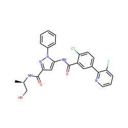 C[C@H](CO)NC(=O)c1cc(NC(=O)c2cc(-c3ncccc3F)ccc2Cl)n(-c2ccccc2)n1 ZINC001772626162