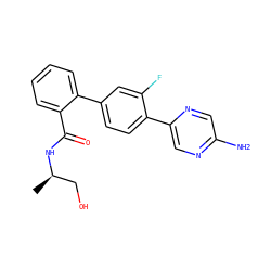 C[C@H](CO)NC(=O)c1ccccc1-c1ccc(-c2cnc(N)cn2)c(F)c1 ZINC000224713590