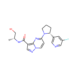 C[C@H](CO)NC(=O)c1cnn2ccc(N3CCC[C@@H]3c3cncc(F)c3)nc12 ZINC000165662695