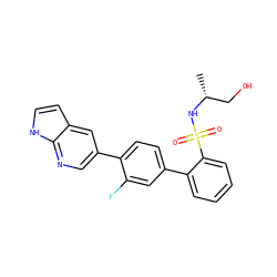 C[C@H](CO)NS(=O)(=O)c1ccccc1-c1ccc(-c2cnc3[nH]ccc3c2)c(F)c1 ZINC000224773965