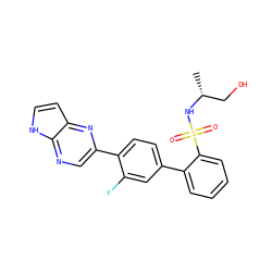 C[C@H](CO)NS(=O)(=O)c1ccccc1-c1ccc(-c2cnc3[nH]ccc3n2)c(F)c1 ZINC000224733320