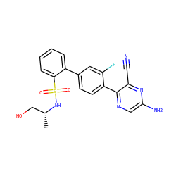 C[C@H](CO)NS(=O)(=O)c1ccccc1-c1ccc(-c2ncc(N)nc2C#N)c(F)c1 ZINC000224803588
