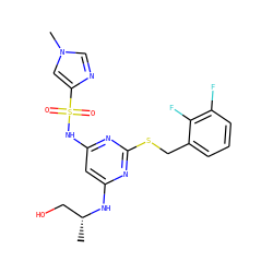 C[C@H](CO)Nc1cc(NS(=O)(=O)c2cn(C)cn2)nc(SCc2cccc(F)c2F)n1 ZINC000113942130