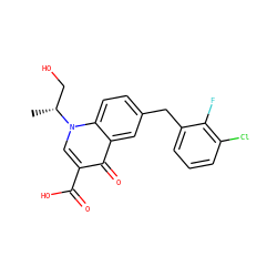 C[C@H](CO)n1cc(C(=O)O)c(=O)c2cc(Cc3cccc(Cl)c3F)ccc21 ZINC000033818008
